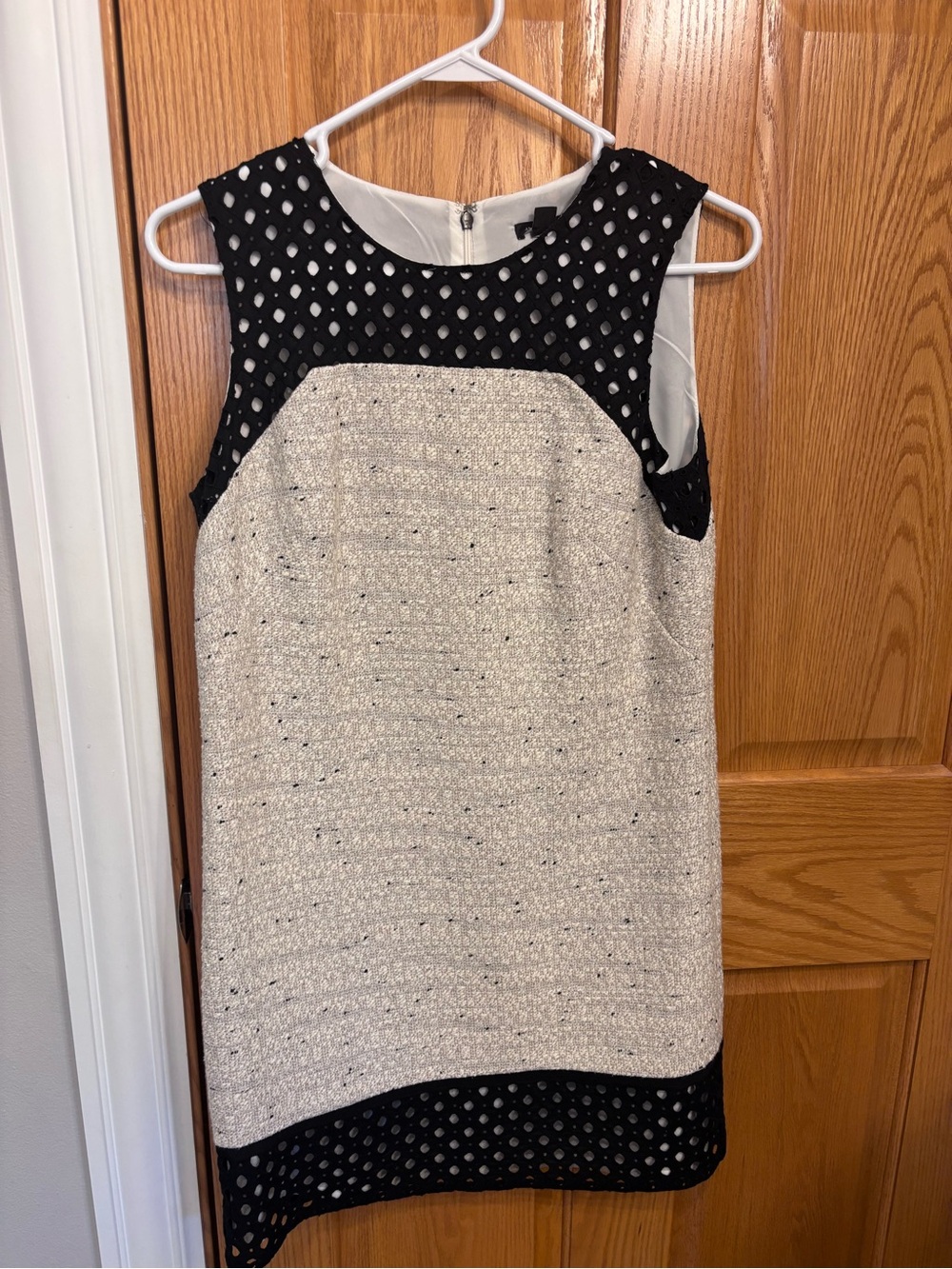 Ann Taylor Cream Tweed Dress with Black Eyelet Accents